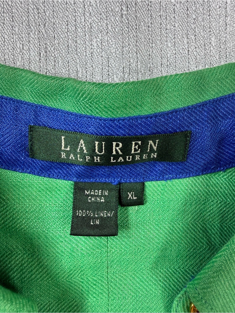 Lauren Ralph Lauren 100% Linen Bright Green Button-Down Shirt Women’s Size XL - Picture 12 of 14